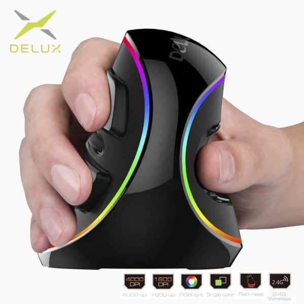 Delux M618 PLUS Ergonomics Vertical Gaming Optical RGB Wireless Right Hand Mice For PC Laptop