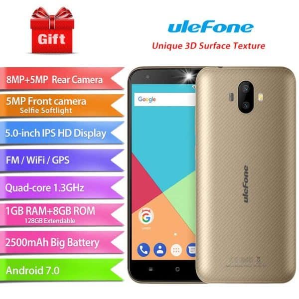 Ulefone S7 3G Smartphone 5 Inch Dual Back Camera Touch Cellular Android Quad Core