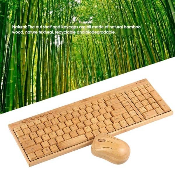 Wireless Bamboo PC Keyboard and Mouse Combo Computer Keyboard