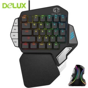 Delux Wired Mouse Keyboard Combo Ergonomic Single Hand Kailh Box Switch