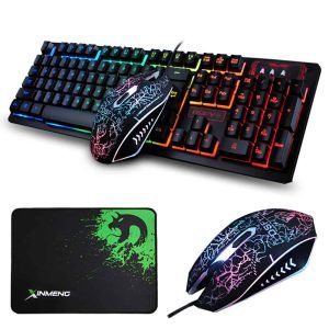 Wired Rainbow Backlit Illuminated USB Multimedia Ergonomic Gaming Keyboard and Mousepad