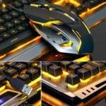 Backlit Mechanical Feel Gaming Keyboard and Mouse Set with Aluminium Alloy Panel