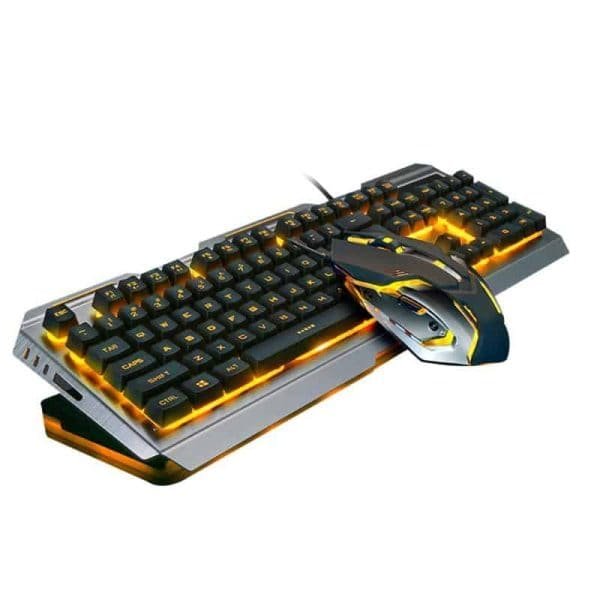 Backlit Mechanical Feel Gaming Keyboard and Mouse Set with Aluminium Alloy Panel