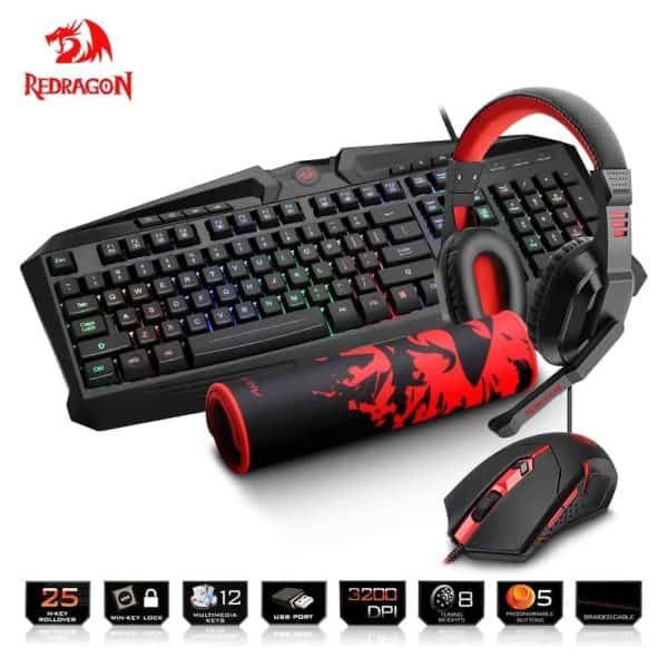 USB Gaming Membrane Keyboard Mouse Pad Earphone Combo