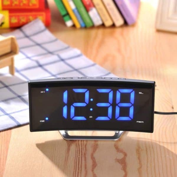 Fashion LED Arc Alarm Clock Radio Electronic Personality Luminous Desk Watch Gadgets