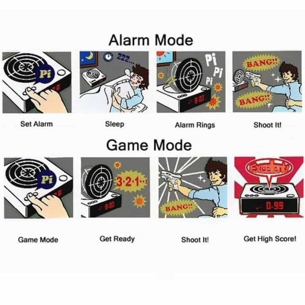 Target Laser Shoot Recordable Gun Alarm Clock Digital Electronic Desk Clock for Kids